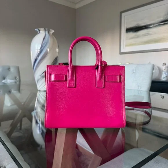 SAINT LAURENT LEATHER Sac de Jour Nano Pink W/Strap - Picture 2 of 12